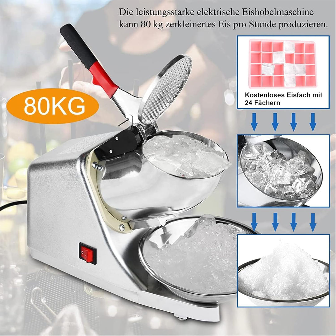 Elektrischer Ice Crusher,Ice Shaver Machine Doppelmesser Eiszerkleinerer, 80kg/hEismaschine Geeignet