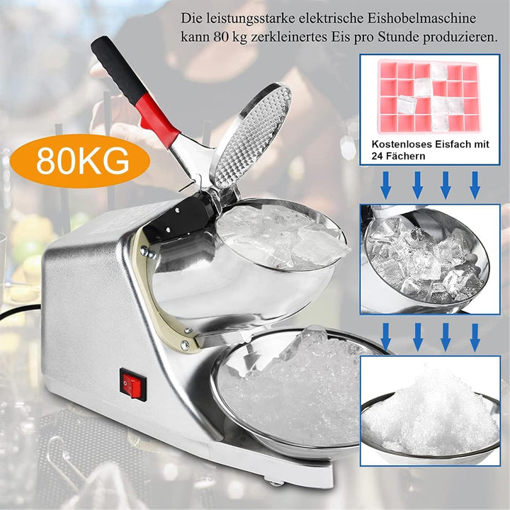 Elektrischer Ice Crusher,Ice Shaver Machine Doppelmesser Eiszerkleinerer, 80kg/hEismaschine Geeignet