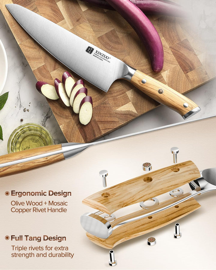 XINZUO Edelstahl 21cm Kochmesser -Profi Geschmiedet Scharf Chefmesser Deutschem 1.4116 Edelstahl Küc