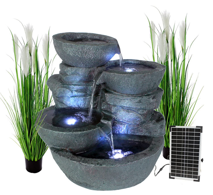 Solar Gartenbrunnen Cascades mit Beleuchtung Springbrunnen Wasserfall Balkonbrunnen Terrassenbrunnen