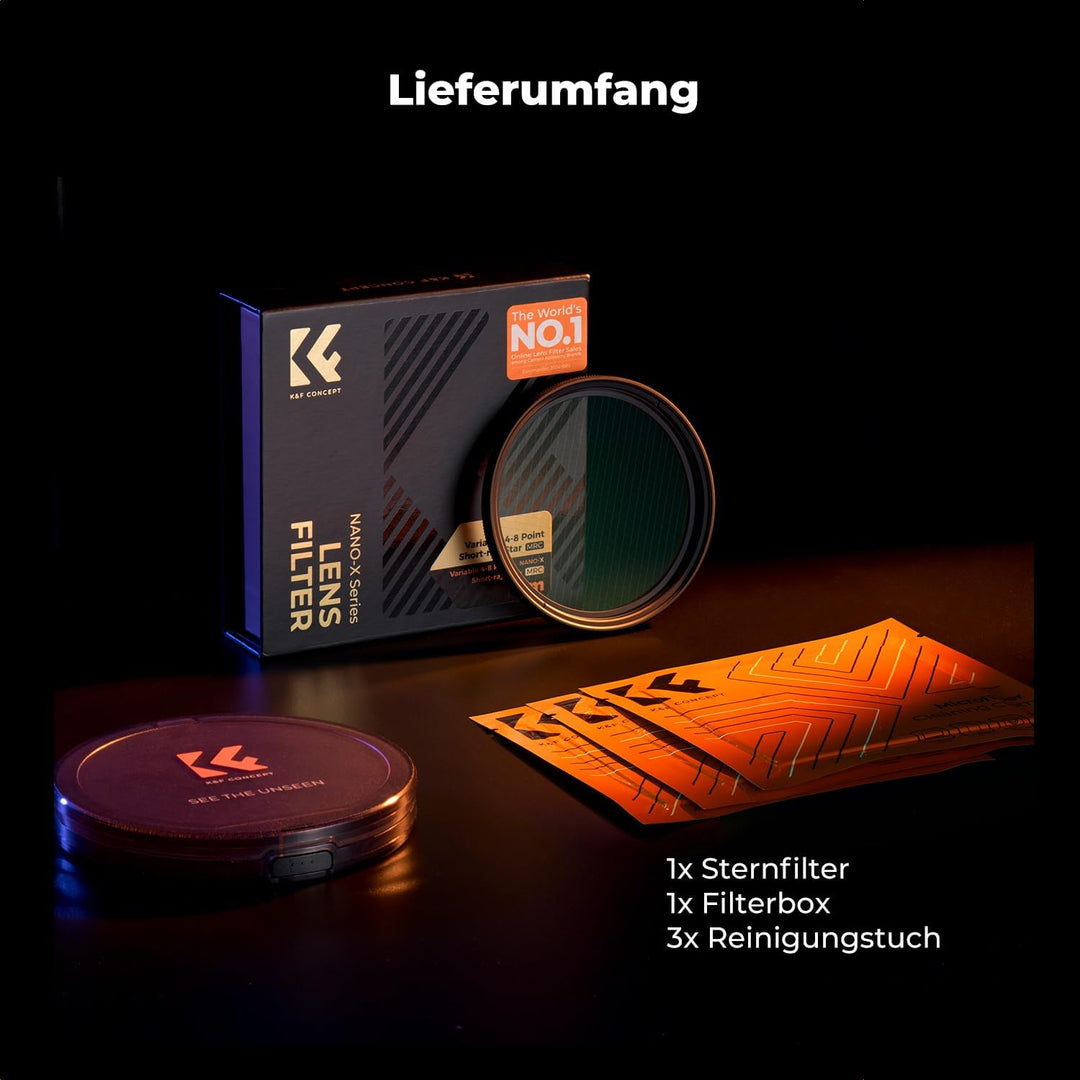 K&amp;F CONCEPT 55mm Variabler Kurzstrahl-Sternfilter 4&amp;8 Punkte Dezenter Glanz | HD Optisches Glas mit