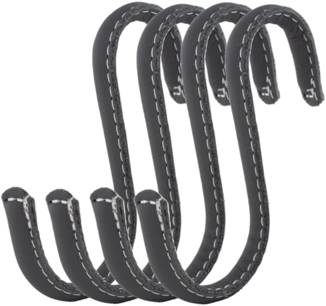 Brute Strength - S-Haken mit Vollnarbenleder umwickelt - 12 Stück - Grau - 10 cm Edelstahl-Metallbüg