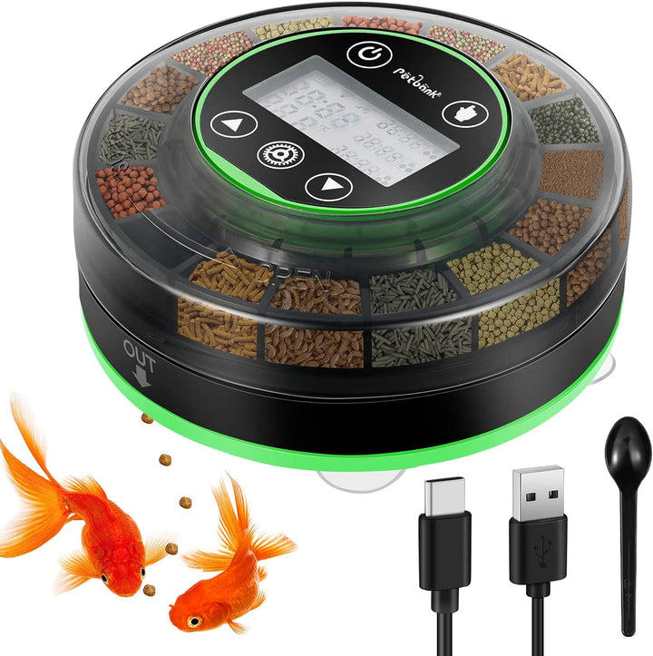 Petbank Futterautomat Aquarium Wiederaufladbare Fischfutterspender mit Timer Futterspender für Aquar