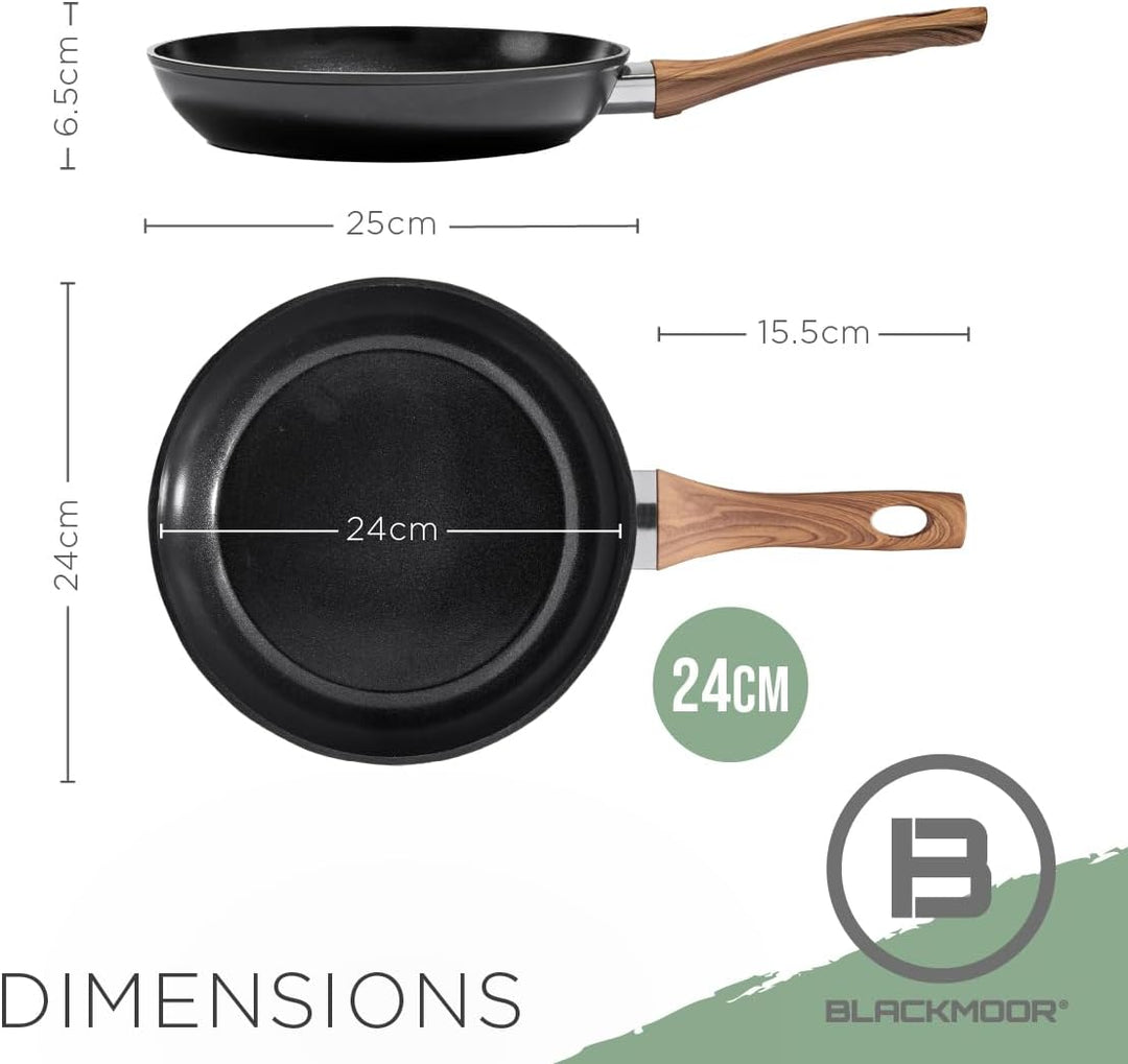 Blackmoor Bratpfanne 24 cm mit Bakelit-Griff in Holzoptik/Antihaft-Keramikbeschichtete Bratpfanne, P