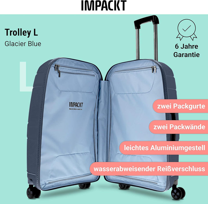 IMPACKT IP1 4-Rad Hartschalenkoffer aus recyceltem Material mit 6 Jahren Garantie; nachhaltiger Reis