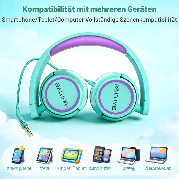 Kinder kopfhörer, Kopfhörer für Kinder mit Kabel, faltbar, Stereo Sound, Sichere Lautstärkebegrenzun