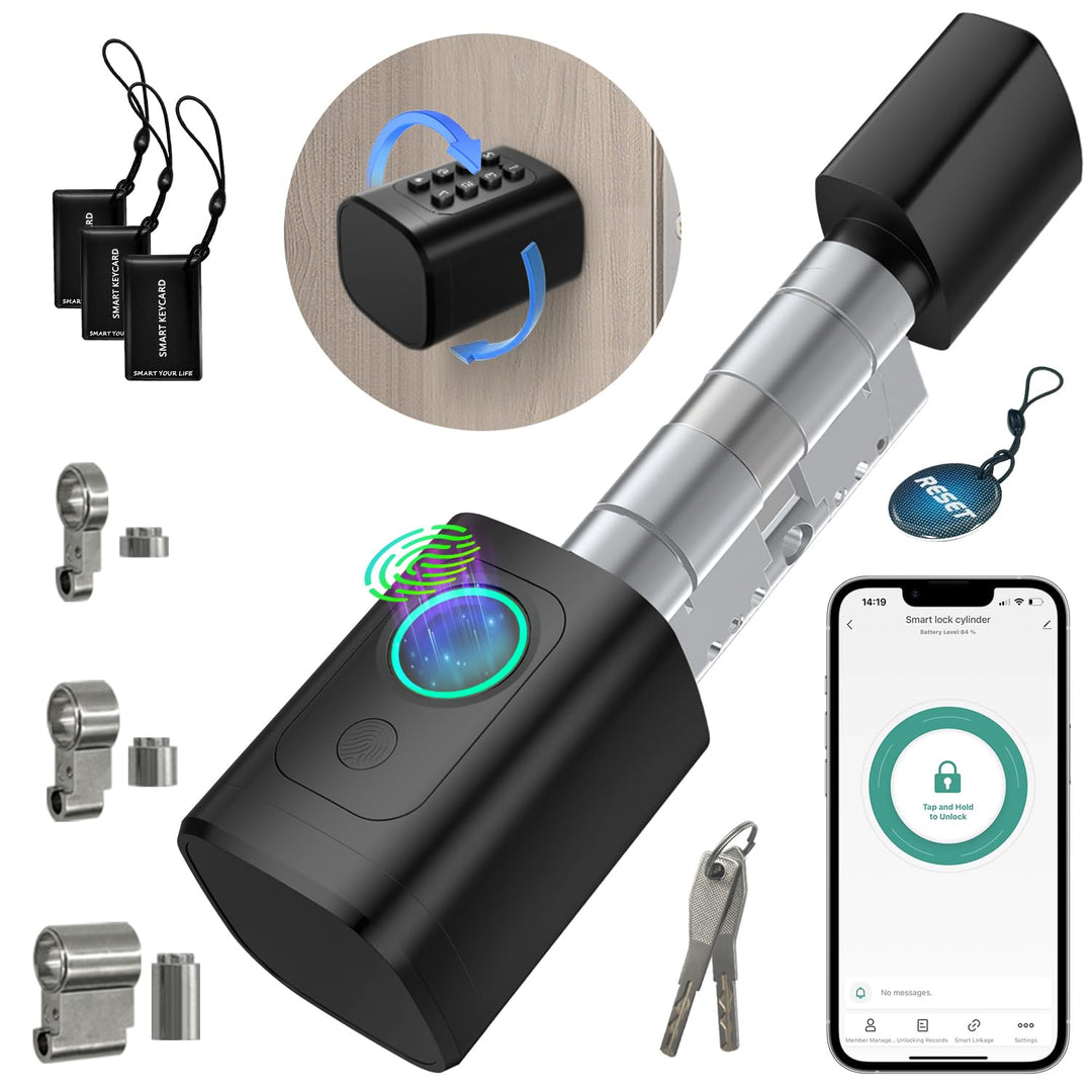 AVATTO Smart Türschloss mit Fingerabdruck & Passwort für 90-120mm Türen, Elektronischer Schliesszyli