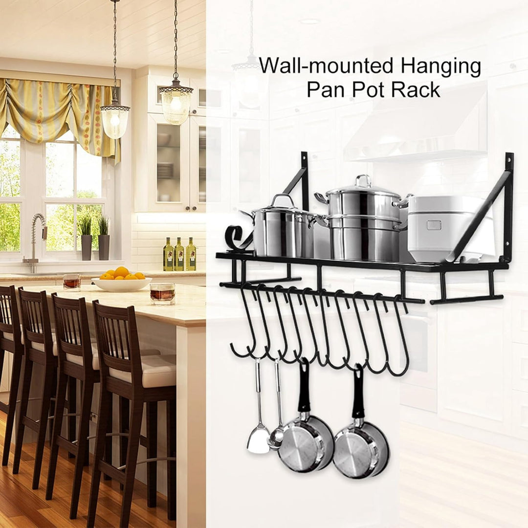 Wandmontaged Pot Rack Lagerregal, Topfstangen für Küchenpfanne Organizer mit 10 Haken und Accessoire