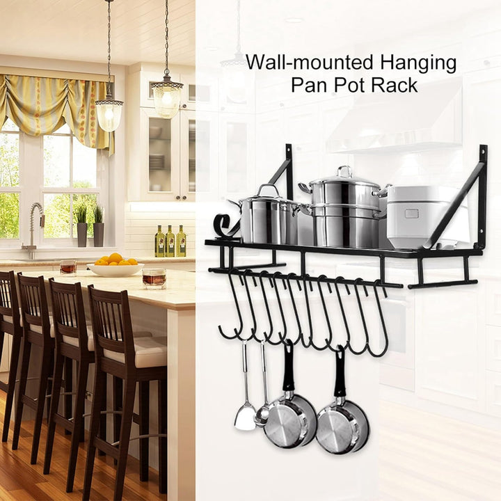 Wandmontaged Pot Rack Lagerregal, Topfstangen für Küchenpfanne Organizer mit 10 Haken und Accessoire