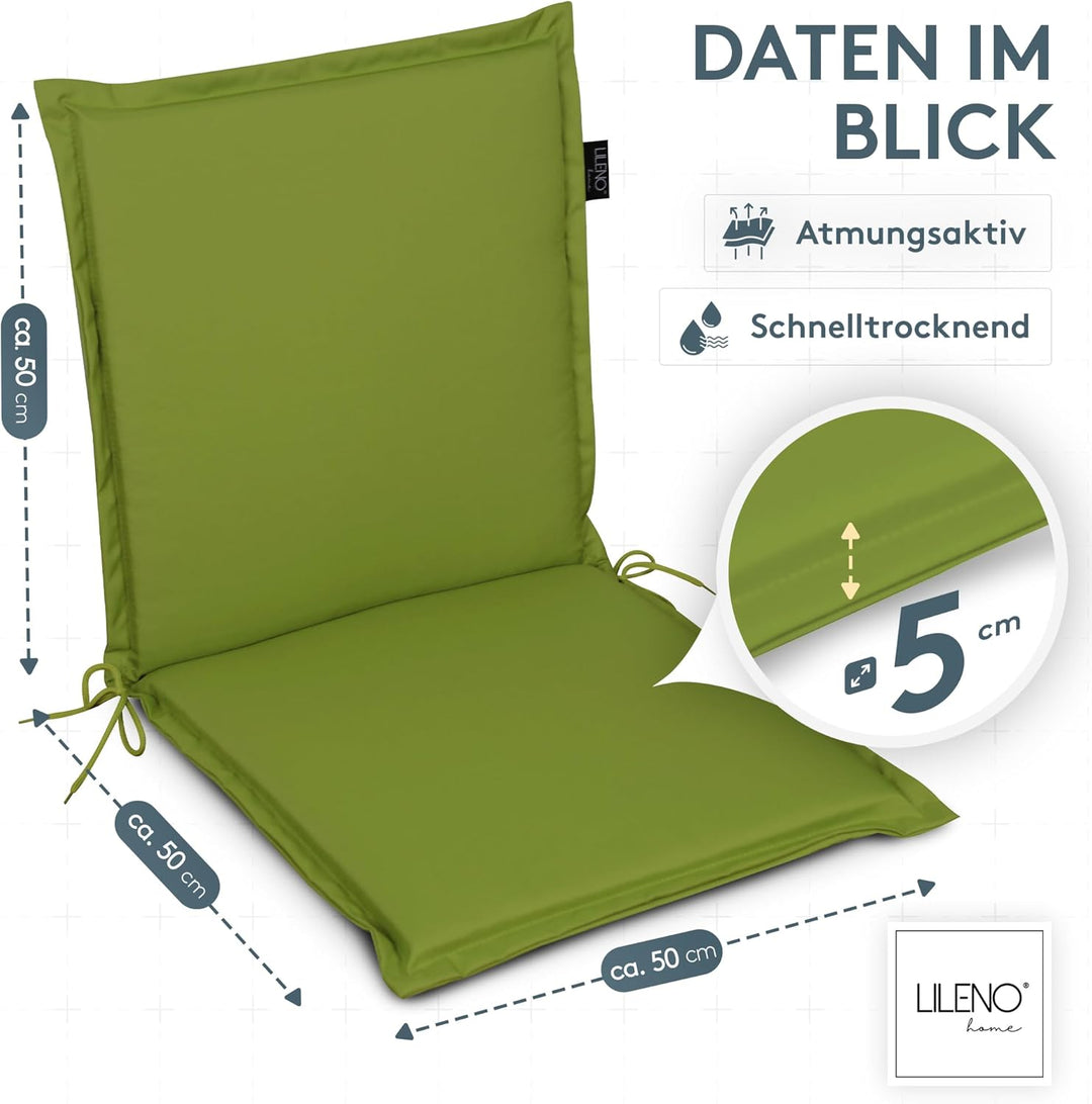 LILENO HOME Gartenstuhl Auflagen [2er Set - Niedriglehner] in Apfelgrün - Bequeme Liegen als Sitzauf