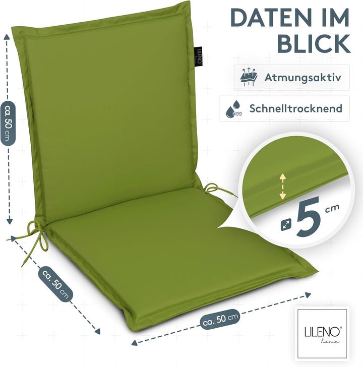 LILENO HOME Gartenstuhl Auflagen [2er Set - Niedriglehner] in Apfelgrün - Bequeme Liegen als Sitzauf