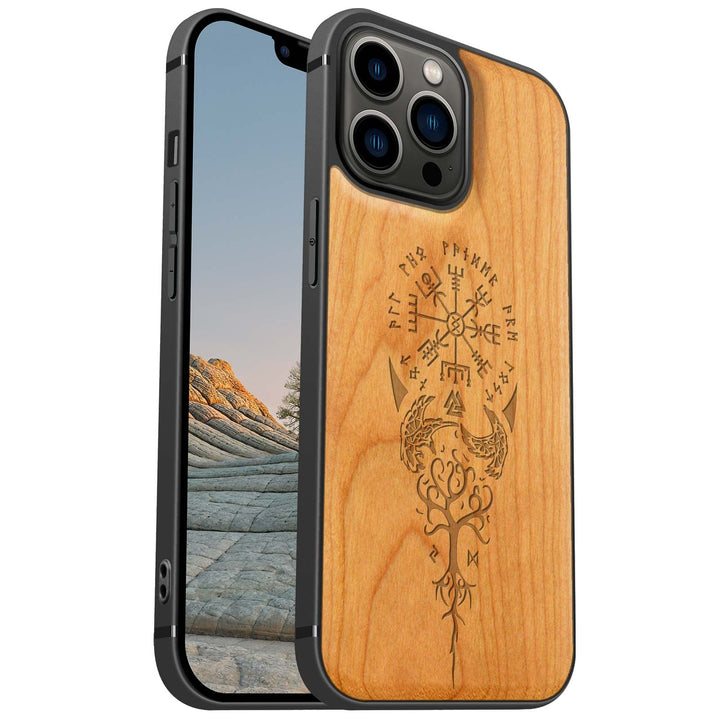 Carveit Magnetisch Hülle für iPhone 13 Pro Max Case [Elegante Kirschholz] [Weich TPU Stossstange] St