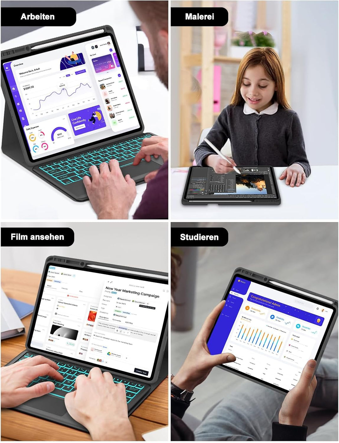 Tastatur Hülle für Lenovo idea Tab Pro 12.7" 2025, Deutscher QWERTZ, Multi Touch Trackpad, 7 Farben