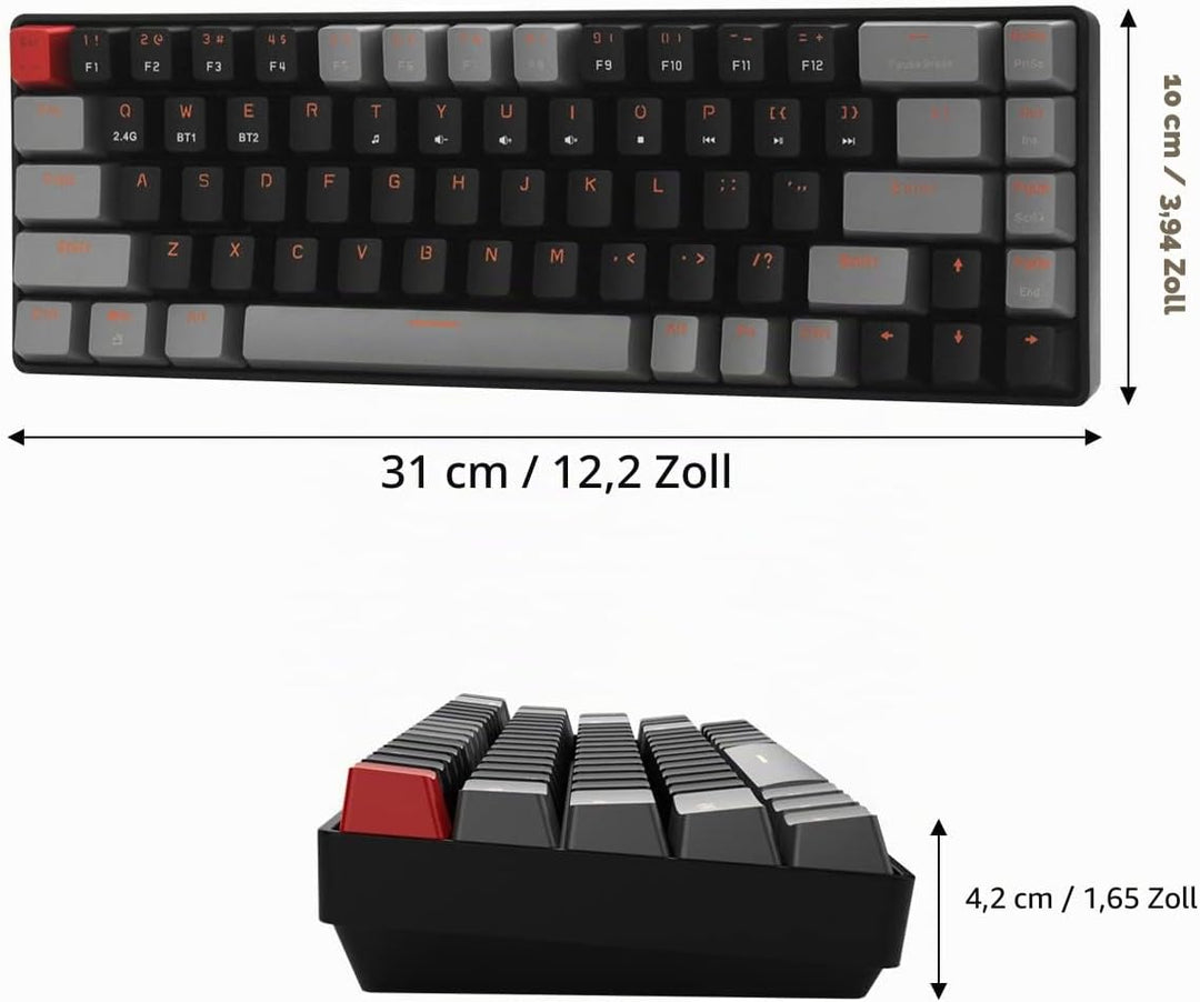 Qisan Mechanical Wireless Keyboard Gaming Keyboard Brown Switch Mini Design (60%) 68 Keys US Layout-