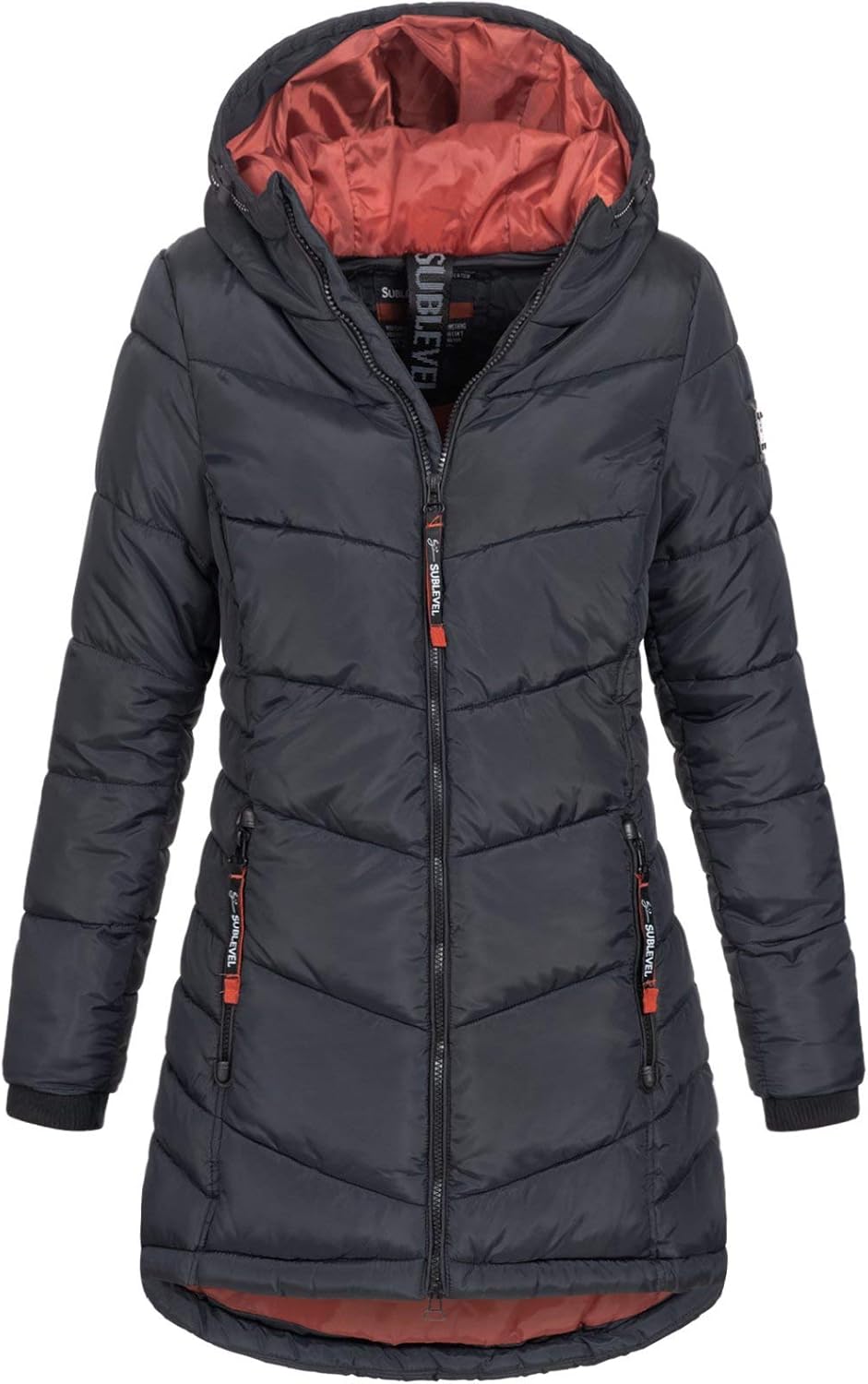 Sublevel Damen Jacke Steppmantel LSL-412 mit gefütterter Kapuze S Schwarz, S Schwarz