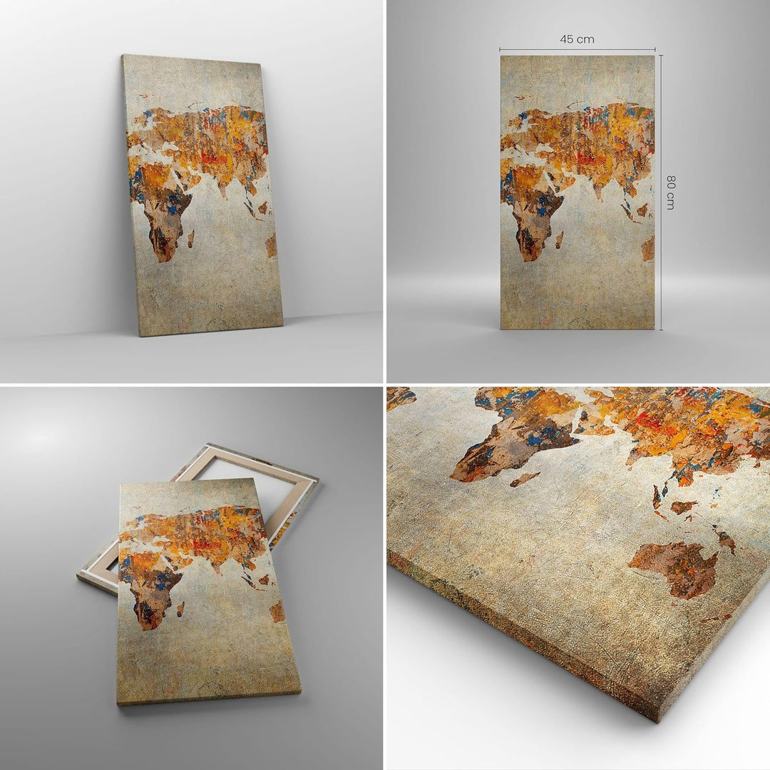 Bilder auf Leinwand Welt Karte Kontinente Geographie Leinwandbild mit Rahmen 45x80cm Wandbilder Deko