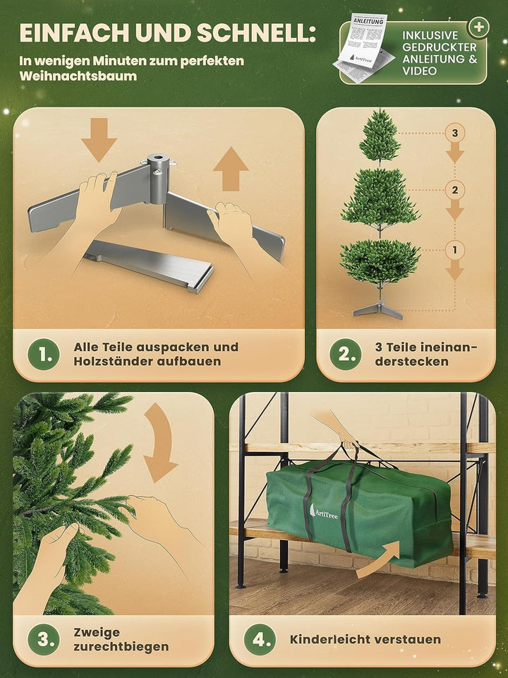 Weihnachtsbaum künstlich [100% Spritzguss] - Naturgetreuer Tannenbaum mit Stabiler Spitze | Premium