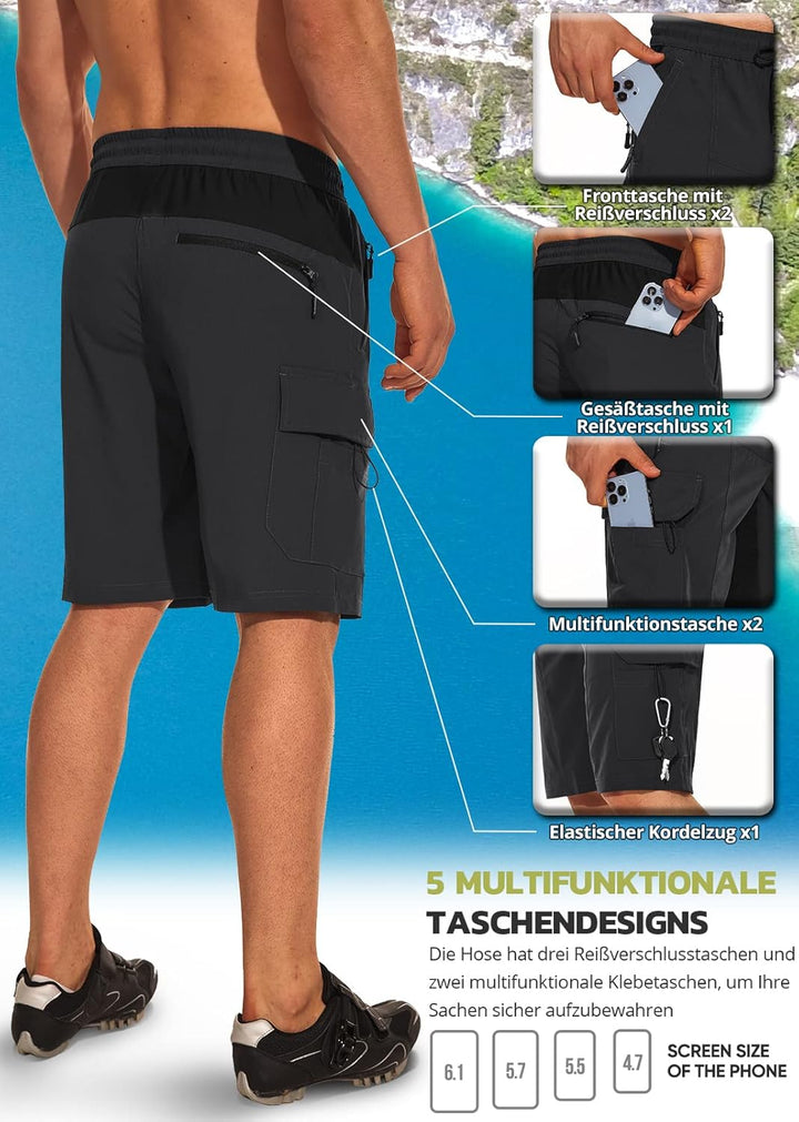 Hiauspor Wanderhose Herren Kurz MTB Hose Leichte Schnelltrocknend Cargo Bermuda Chino mit 5 Taschen