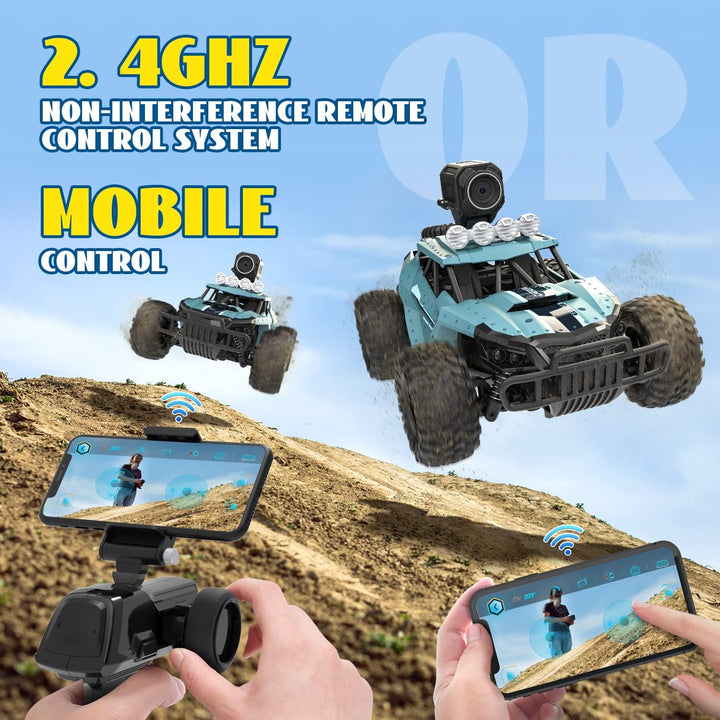 DEERC Ferngesteuertes Auto 1:16 RC Truck mit 720P Kamera Foto WiFi Übertragung 2.4Ghz 2 Akku 60 Minu