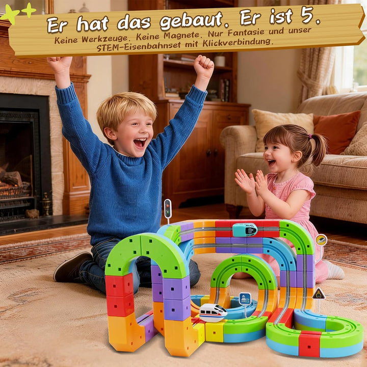 Cubix 3D Zug Set - Cube Track elektrische Kindereisenbahn mit Magic Rail System, STEM Spielzeugzug f