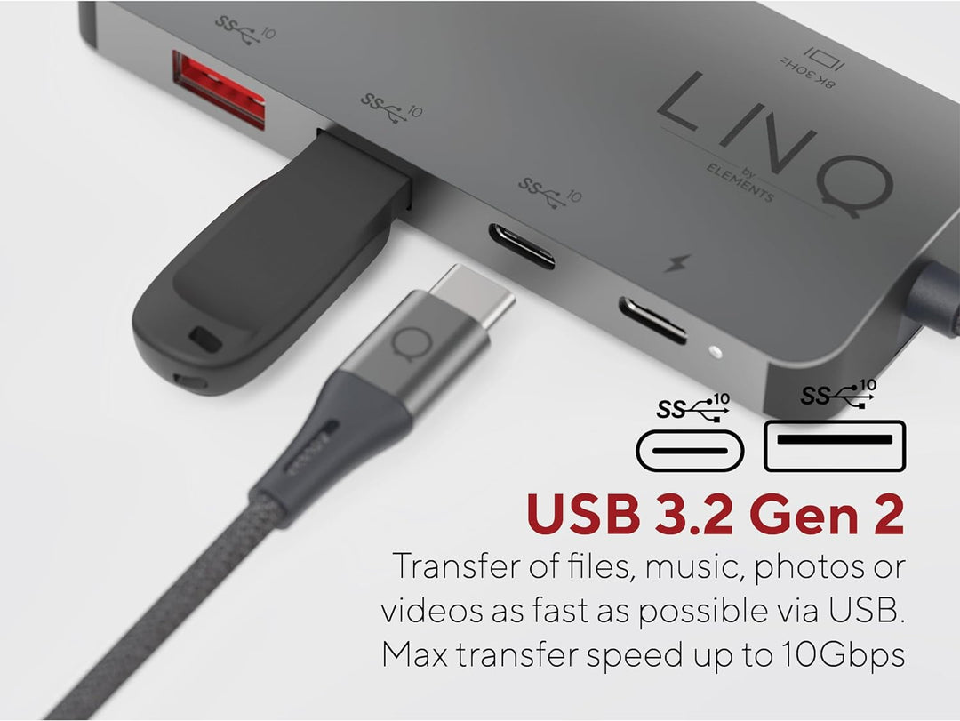 LINQ Connects Pro Multiport Hub 8in1 USB-C (8K Video/Audio 7.1 Surround) USB-C, HDMI, Ethernet, SD u