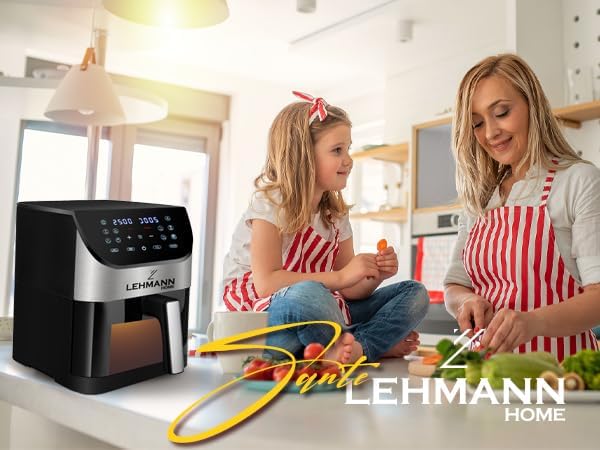 LEHMANN Heissluftfritteuse 6L mit Sichtfenster, 1500 W, Air Fryer mit 12 Programmen, Temperaturkontr