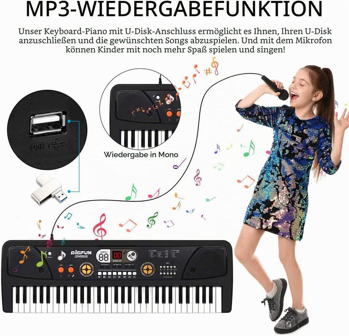 Shayson 61 Tasten Keyboard für Kinder ab 6 7 8 9 10 11 12 Jahren, Elektronische Klavier mit Mikrofon