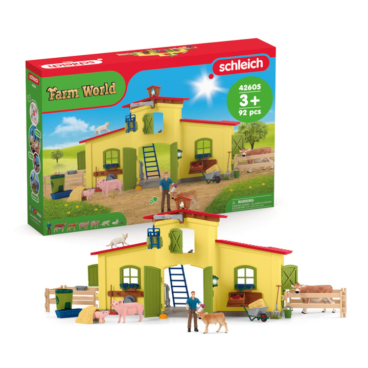 SCHLEICH Farm World | Grosse Farm mit Bauernhaus 42605 | Set inkl. Haus, Bauer, Kuh, Schwein, Katze,