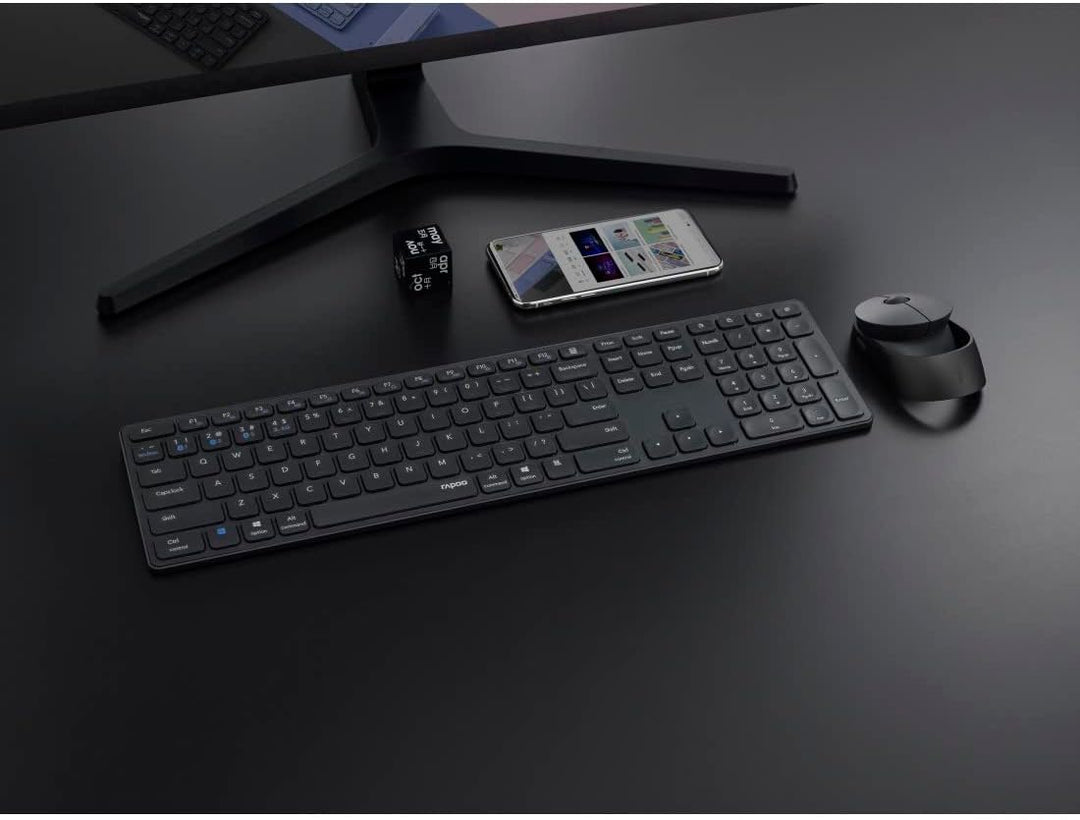 Rapoo 9850M kabelloses Tastatur-Maus Set Wireless Deskset 1600 DPI Sensor wiederaufladbarer Akku fla