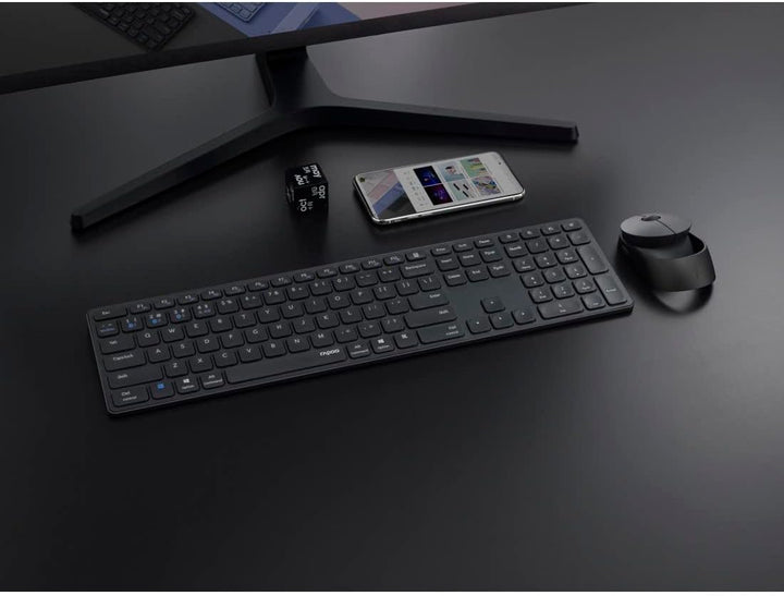 Rapoo 9850M kabelloses Tastatur-Maus Set Wireless Deskset 1600 DPI Sensor wiederaufladbarer Akku fla