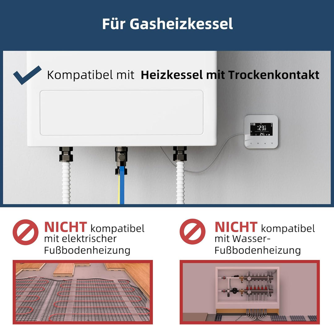 Beok WiFi Thermostat Für Gaskessel, Tuya Smart Raumthermostat Thermostate Heizung Digital LCD-Anzeig
