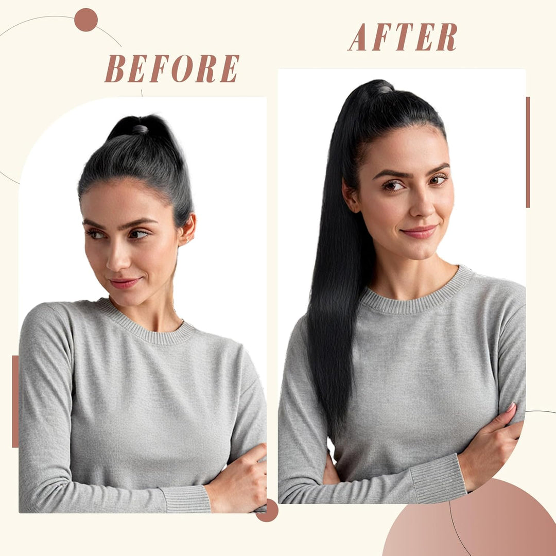 Elailite Ponytail Extension Echthaar #1 Schwarz, Haarverlängerung Zopf Haarzopf Pferdeschwanz Haarte