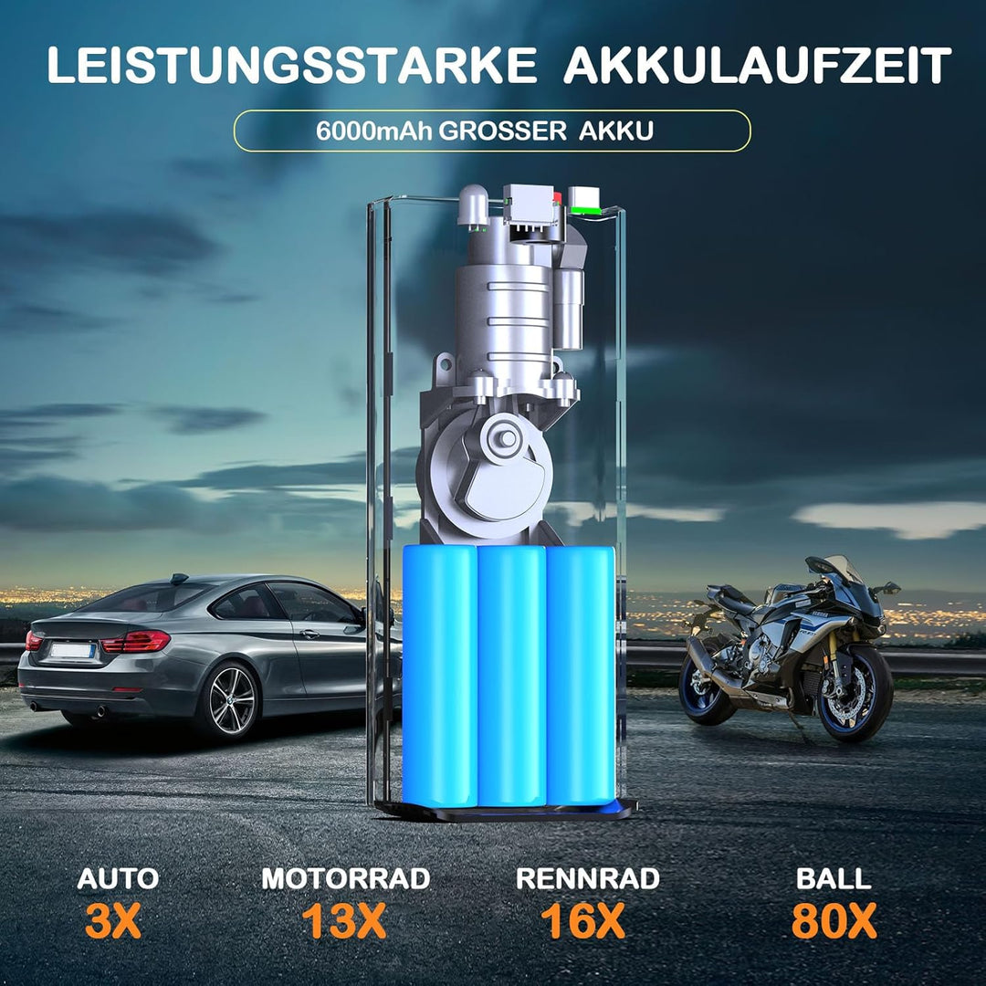 FOWAWU Elektrische Luftpumpe Fahrradpumpe 6000mAh 150PSI Mini Akku Luftpumpe Wiederaufladbarer Akku