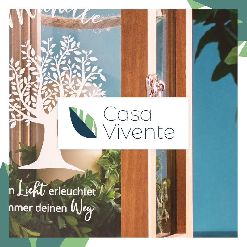 Casa Vivente Laterne aus Holz und Edelstahl mit personalisierter Gravur, Windlicht für Kerzen, Wette