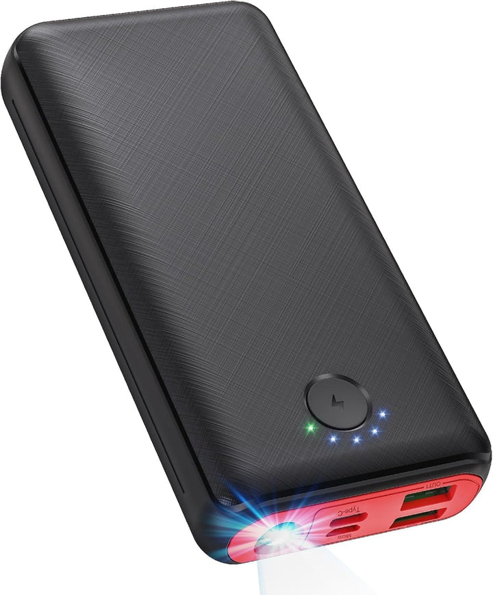 JIGA Powerbank 30000mAh Externer Akku Tragbares Ladegerät USB C Power Bank mit Taschenlampe, 3 Eingä