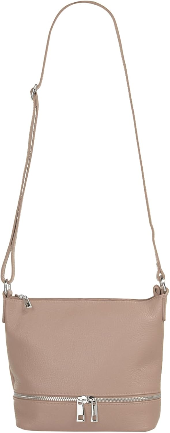 Umhängetasche Echt Leder Damen Made in Italy, verstellbarer Schultergurt, Handtasche mit Reissversch
