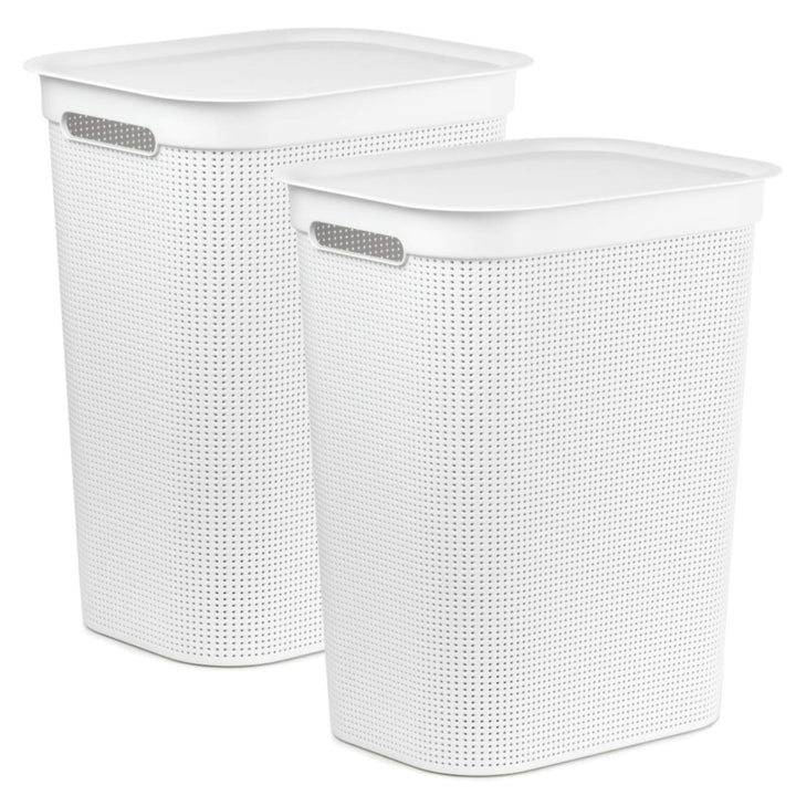 2er-Set Wäschesammler 50l mit Deckel und 2 Griffen Weiss, Weiss
