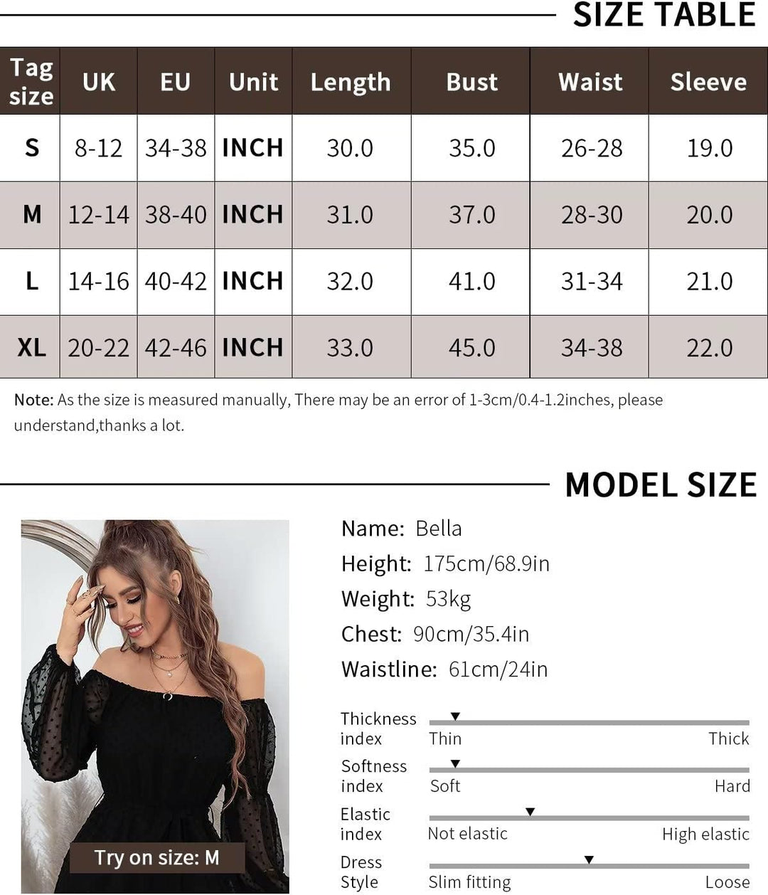 BebreezChic Kleid Damen Elegant Langarm Off Shoulder Einfarbig Swiss Dot Luftig Sommerkleid Miniklei