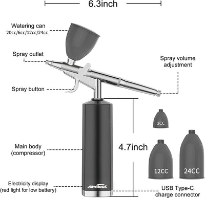 Autolock Airbrush Set 32PSI Kompressor Tragbares kabelloses Airbrush Kit und wiederaufladbares manue