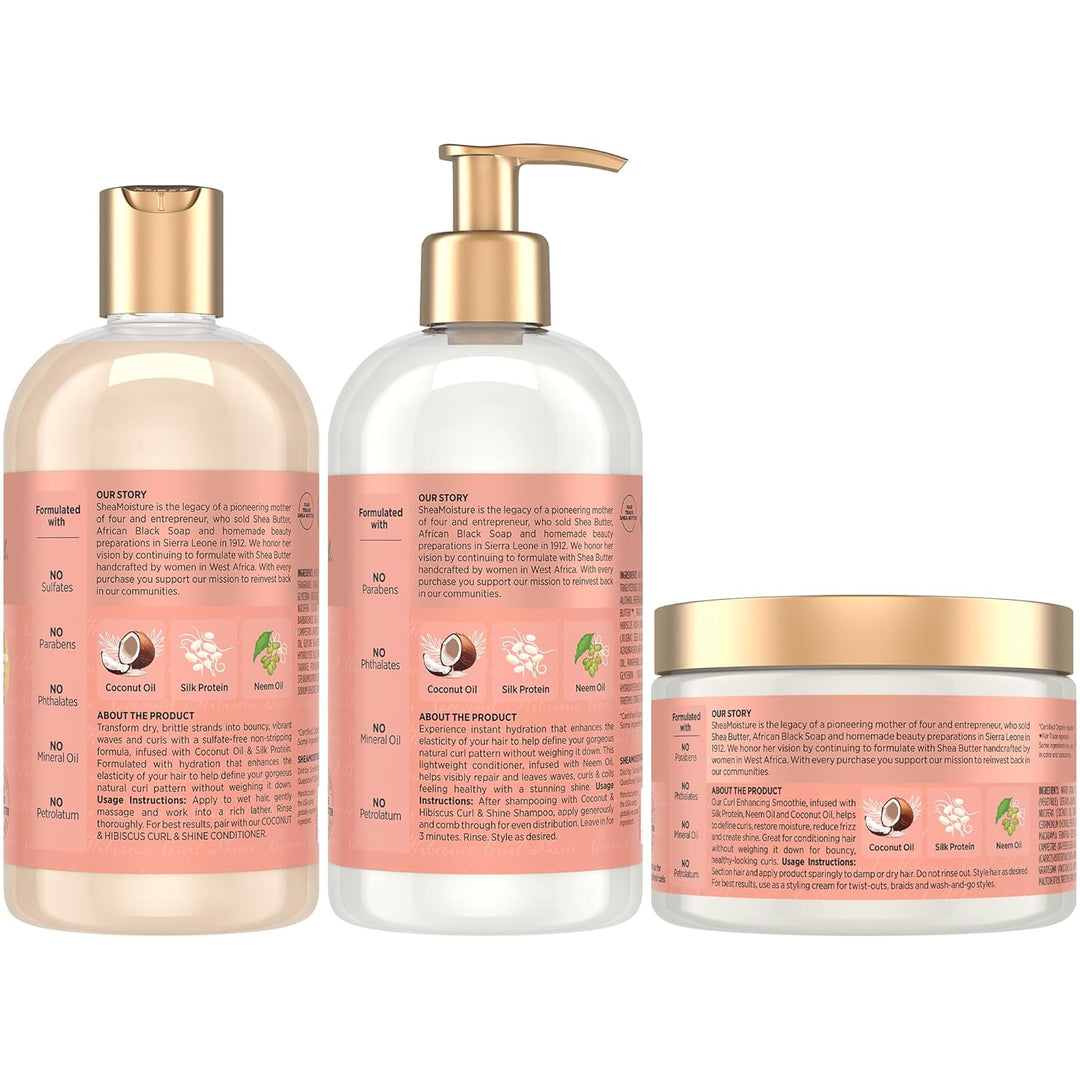 Shea Moisture Coconut & Hibiscus Curl TRIO: Includes Curl & Shine Shampoo, Curl & Shine CONDITIONER,