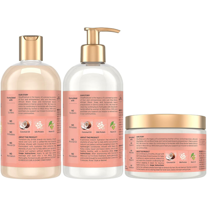 Shea Moisture Coconut & Hibiscus Curl TRIO: Includes Curl & Shine Shampoo, Curl & Shine CONDITIONER,