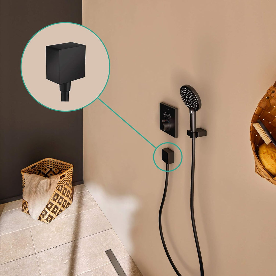 hansgrohe Schlauchanschluss FixFit Square, Wandanschluss mit Rückflussverhinderer, Mattschwarz, Klei