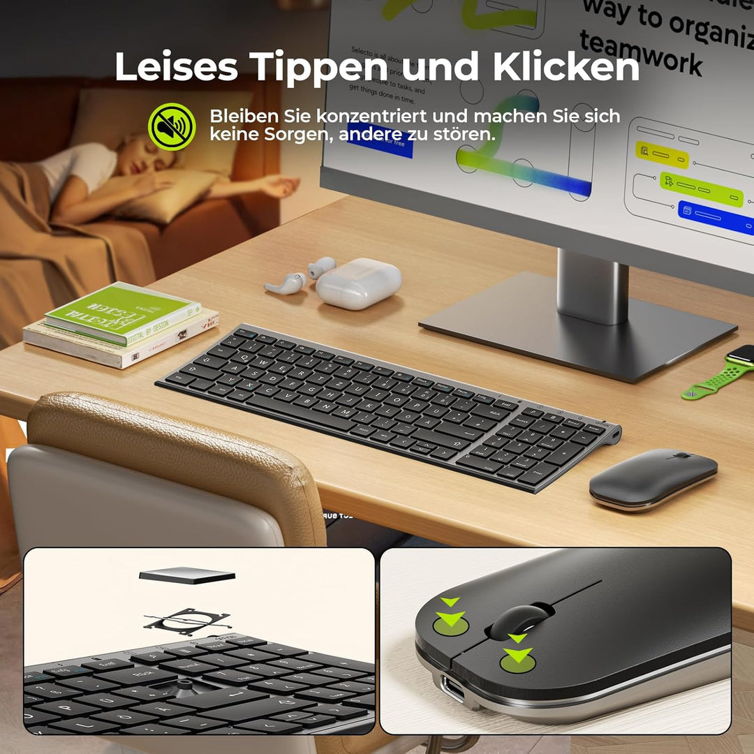 seenda Tastatur Maus Set Kabellos, Wiederaufladbare Aluminium Tastatur mit kompaktes Design, Ultradü