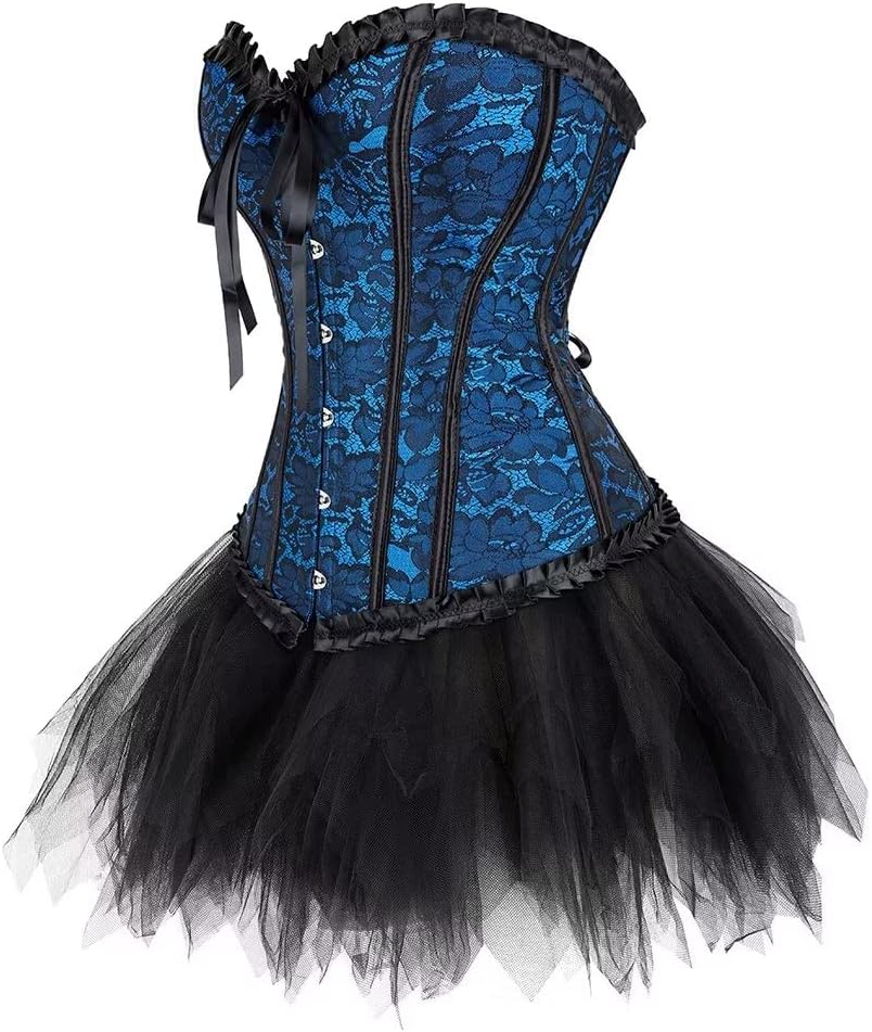 Corset Dress Korsett Sexy Kleider Rock Damen Corsage Vollbrust Bustier Korsettkleid Gothic Burlesque