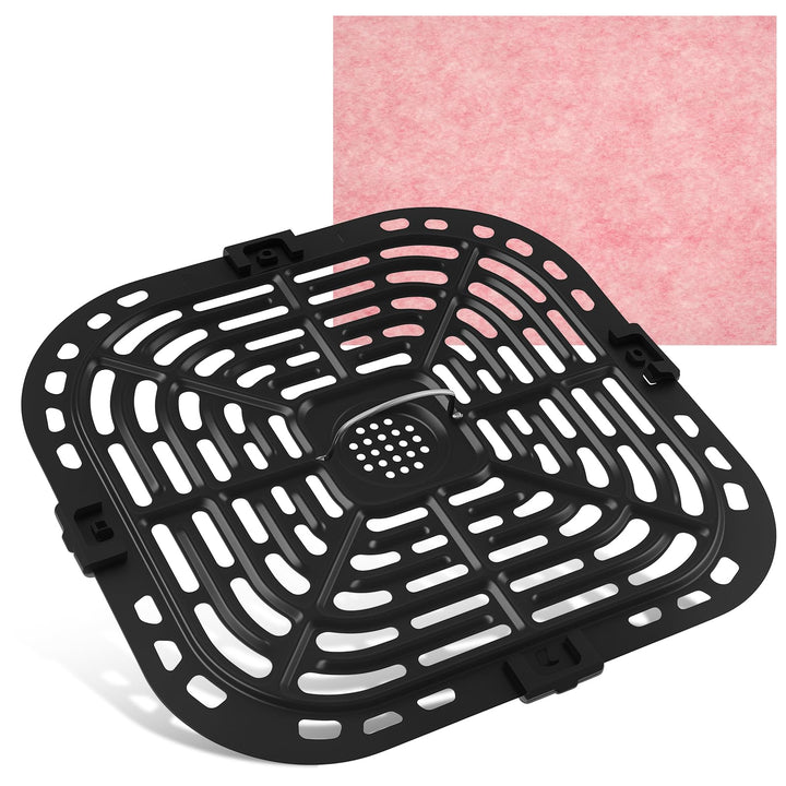 Ersatz Grillpfanne Heissluftfritteuse 25cm, Air Fryer Grillplatte Quadrat Hitzebeständig mit Gummi E