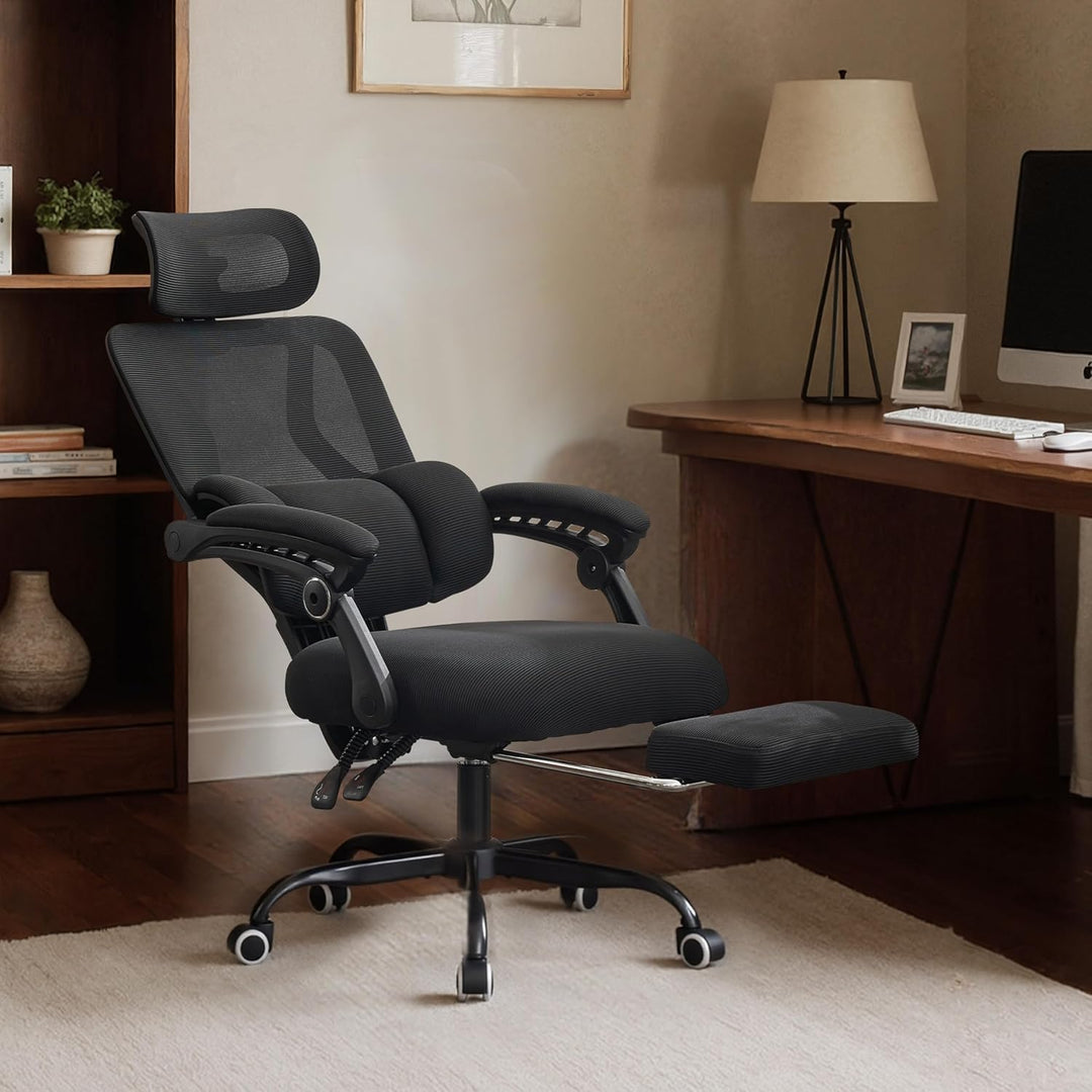 UEV Bürostuhl Ergonomisch mit Fussstütze, Homeoffice Stuhl, schwarz | Drehstuhl,Schreibtischstuhl,ne