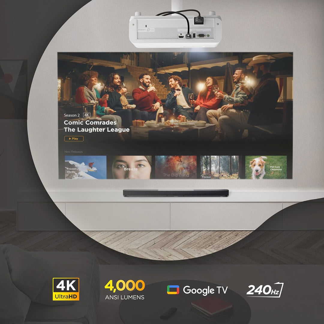 ViewSonic LX750-4K Echter 4K Beamer mit Integriertem Google TV, 4000 ANSI Lumen, HDR & HLG, 1.3X Opt