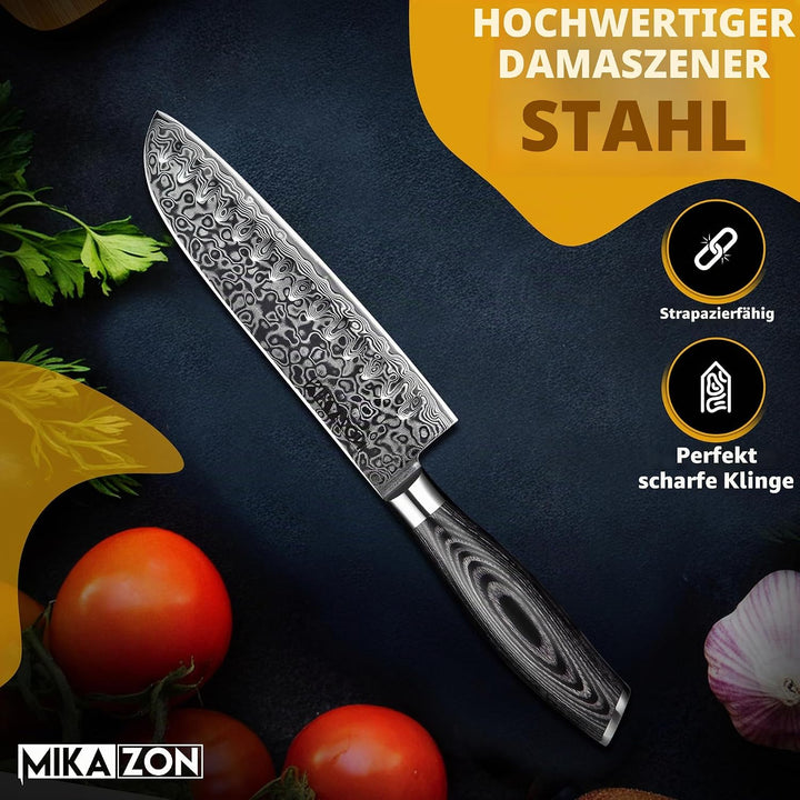 Damast Santoku - Japanisches 17.8 cm Allzweck-Küchenmesser mit 67-lagiger Stahlkonstruktion und Pakk