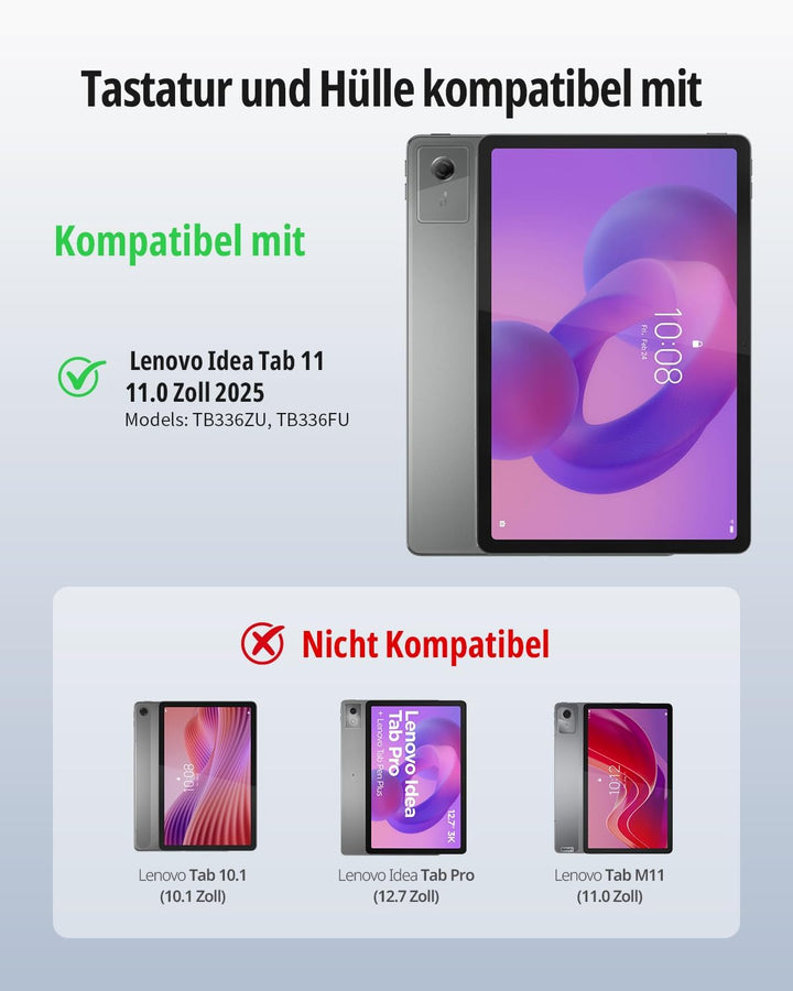 CACOE Tastatur Hülle für Lenovo Idea Tab 2025 11 Zoll (TB-336ZU TB-336FU) mit Touchpad, 7-Farbige Hi