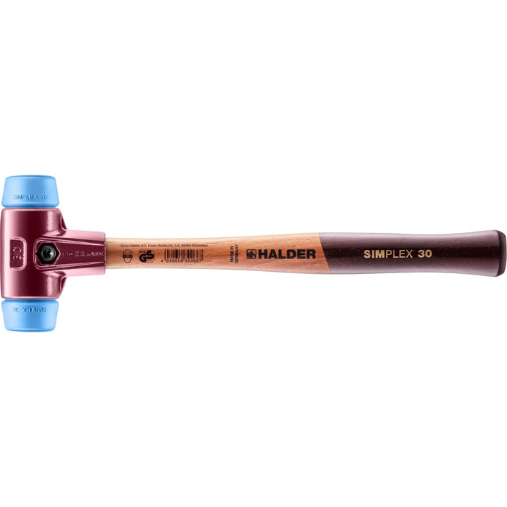 SIMPLEX-Schonhammer, TPE-soft; mit Tempergussgehäuse und hochwertigem Holzstiel | D=30 mm | 3001.030